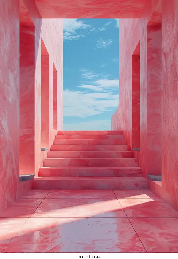 Surreal Pink Marble Corridor with Sky View