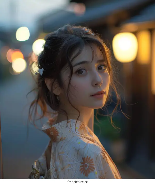 Portrait of a Beautiful Asian Woman in Kimono