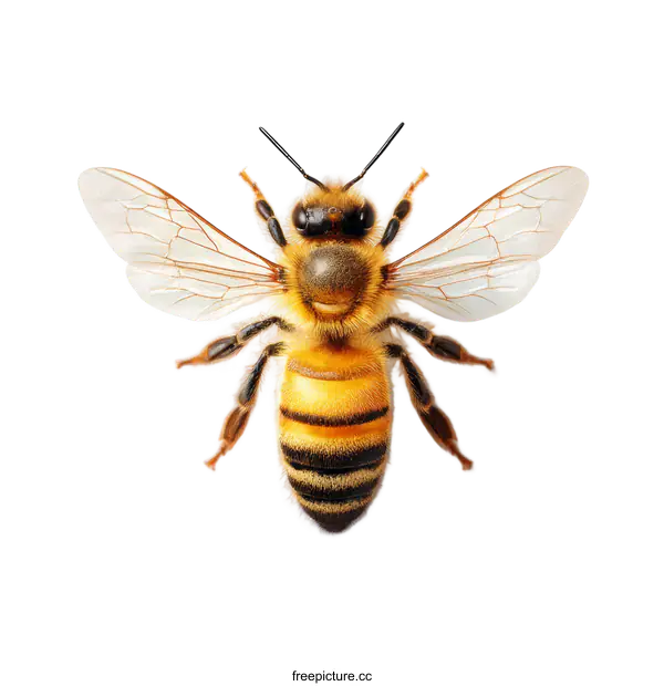 [Transparent Background PNG]Closeup Bee with Extended Wings on White Background