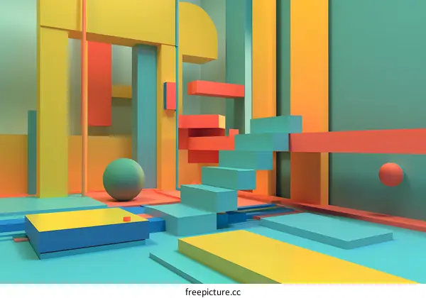 Abstract Colorful Geometric Shapes 3D Rendered Illustration