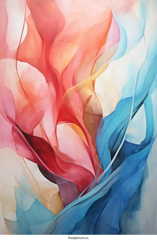 Colorful abstract painting with red, pink, and blue
