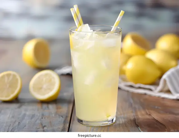 Glass of Lemonade with Ice and Straws