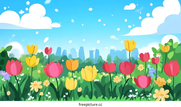 Springtime Floral Landscape Illustration