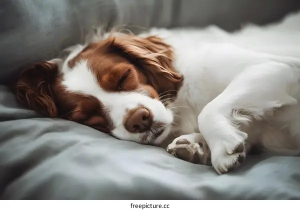 Sleeping Dog On Grey Blanket
