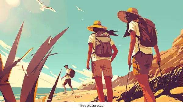 Three Hikers on a Sunny Day