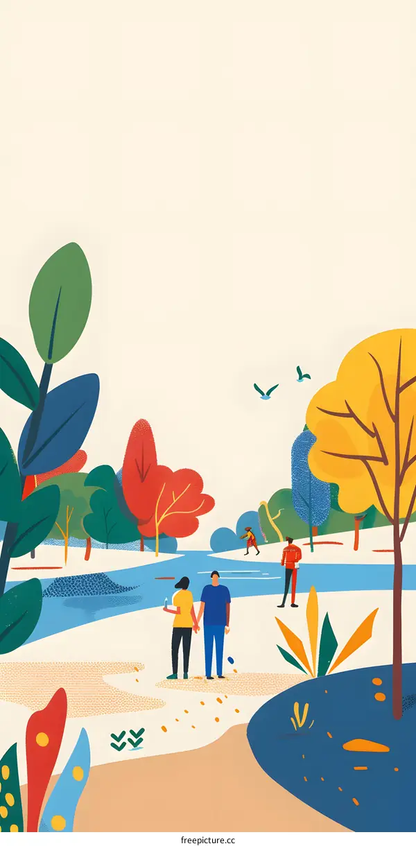 Couple Walking in Park Illustration