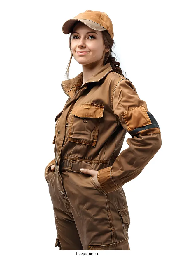 Woman in Brown Jumpsuit and Baseball Cap