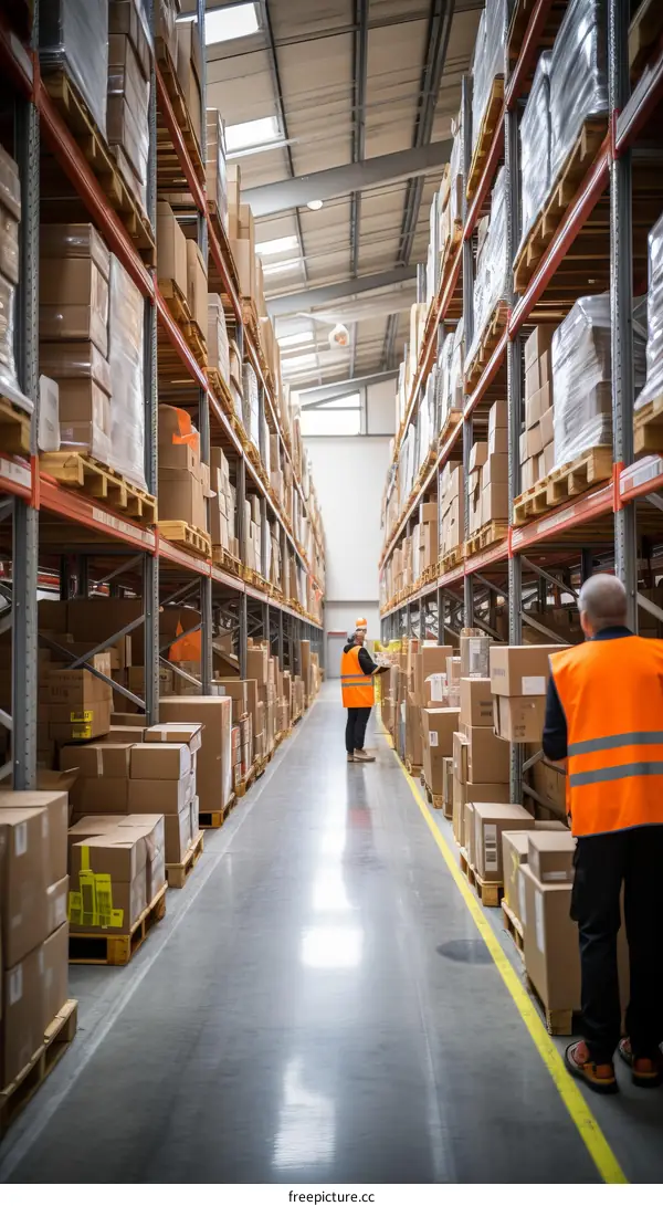 Warehouse workers in a large warehouse