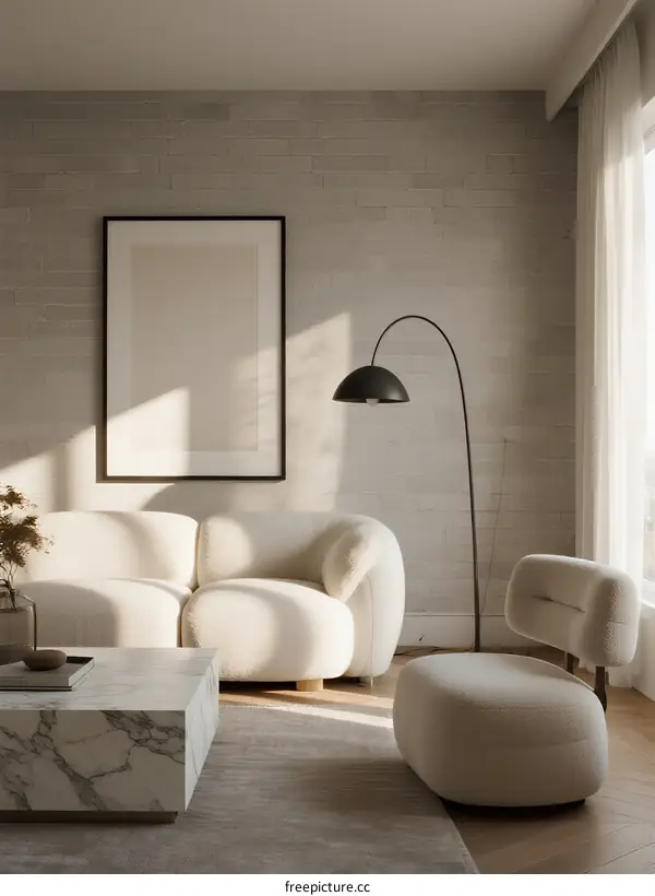 Modern Living Room with White Sofa and Floor Lamp