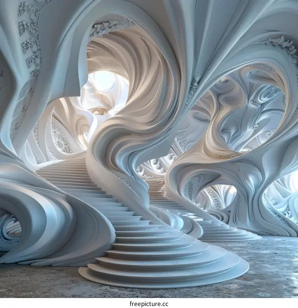 Futuristic architecture with stairs and columns