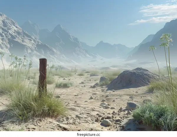 Dry Desert Landscape with Rocks and Vegetation