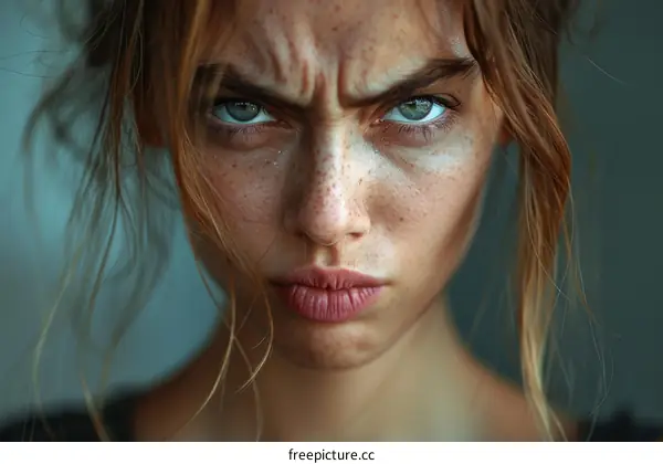 Close-up Portrait of a Woman with a Determined Expression