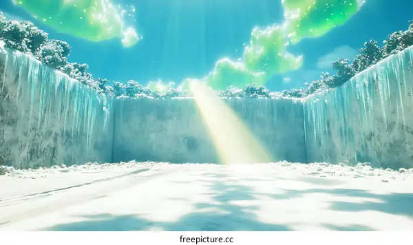 Winter Landscape With Icicles And Sunbeams