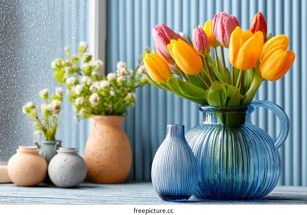 Spring Tulips in a Blue Vase