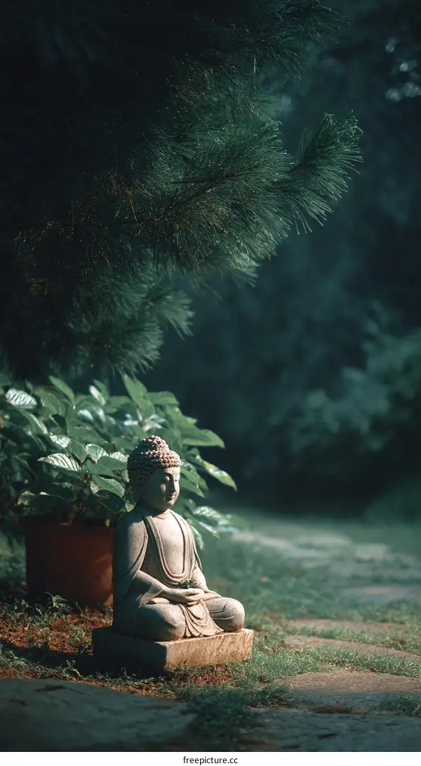 Peaceful Buddha Statue in Garden Setting