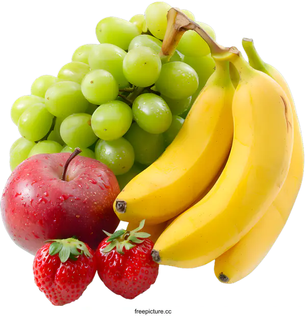 [Transparent Background PNG]Fresh Green Grapes Red Apple And Yellow Bananas  Fruits