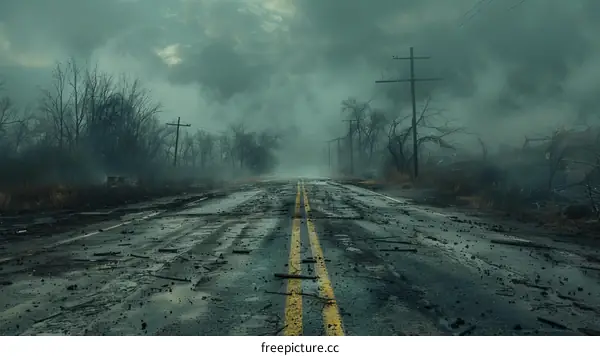 Post-apocalyptic Highway with Dead Trees