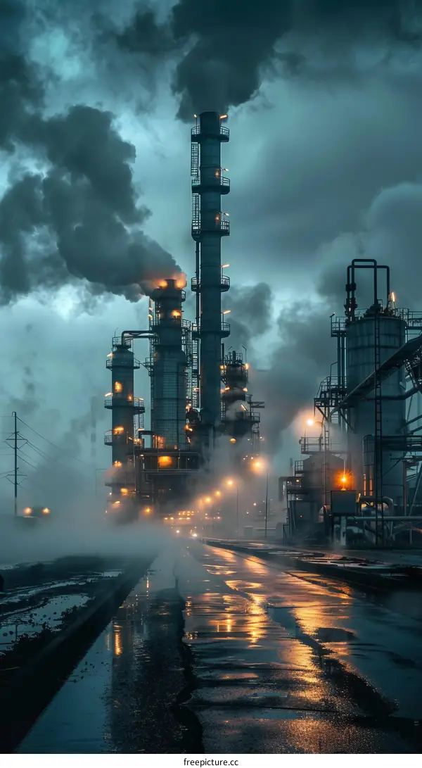 Stormy Night at an Oil Refinery
