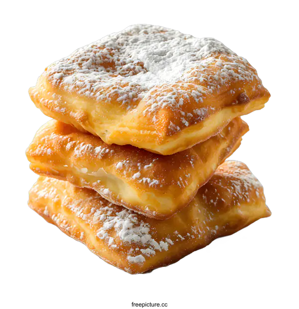 [Transparent Background PNG]Three square pieces of fried dough sprinkled with powdered sugar