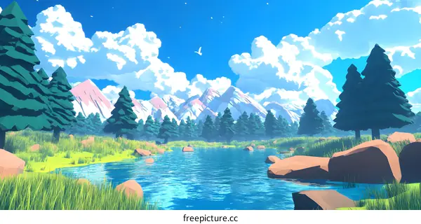 Low Poly Mountains Landscape Illustration