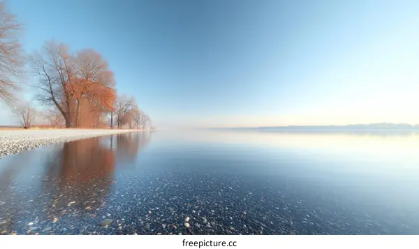Serene Winter Lakeside Landscape