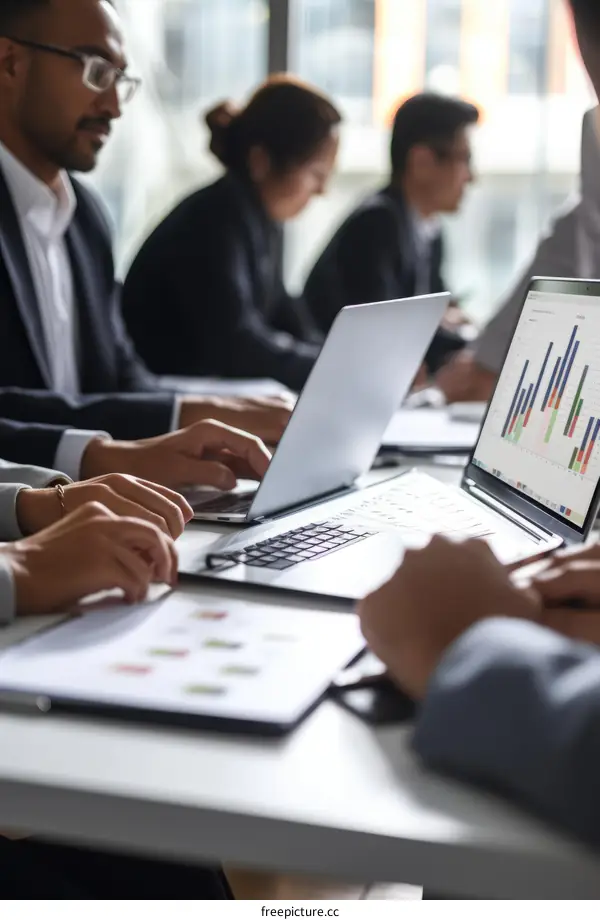 Business people working together on a project using laptop computers
