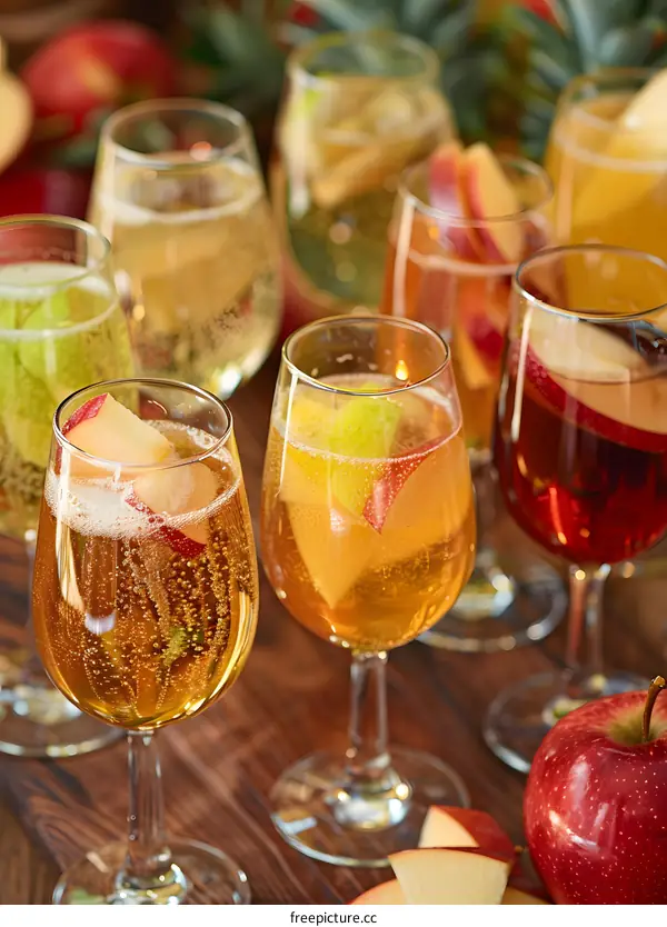 Apple Cider Sangria With Sliced Apples in Wine Glasses