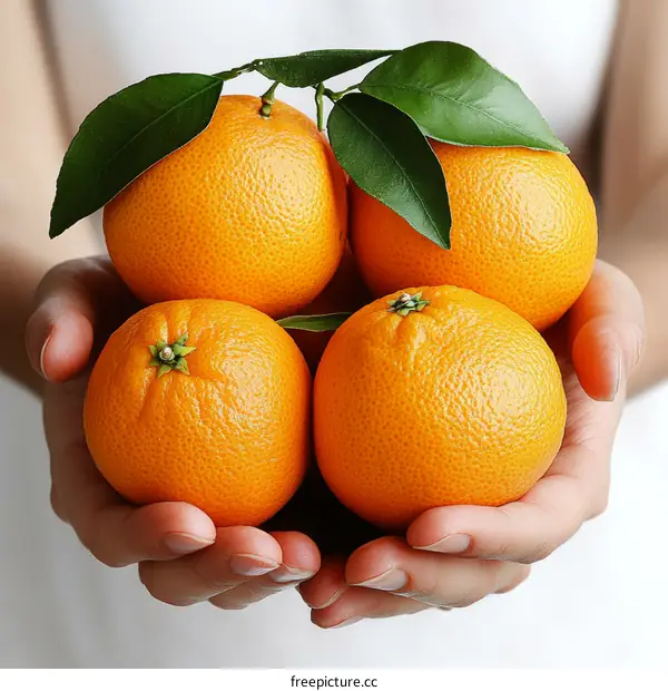 Fresh Oranges Held in Hands