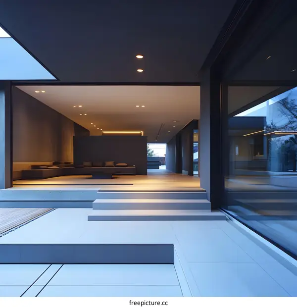 Modern Minimalist House Exterior with Large Glass Windows