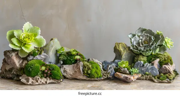 Green Succulents on Stone Mountain Landscape