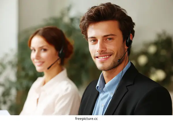 Business Call Center Staff Smiling