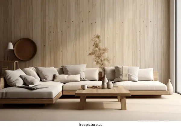 Airy and bright living room with large windows and a comfortable sofa