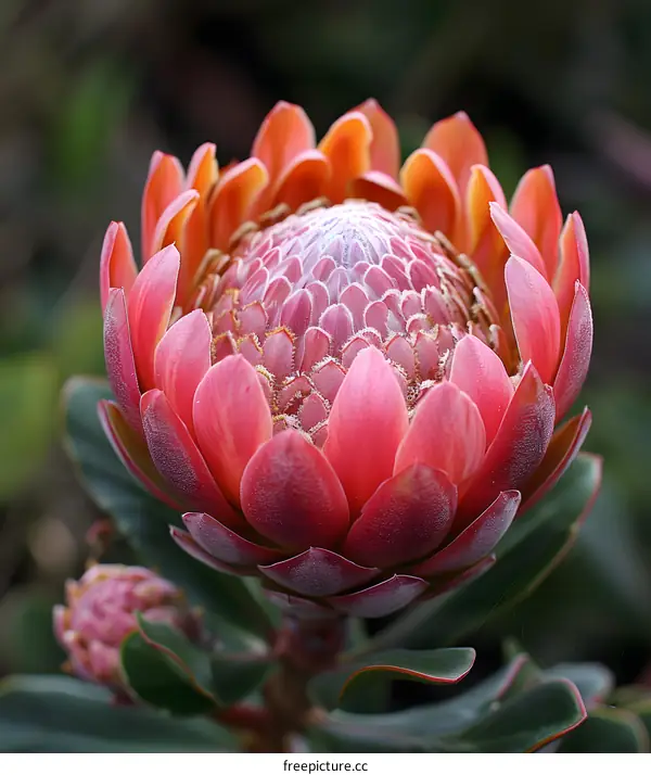Closeup of a Pink and Orange Protea Flower