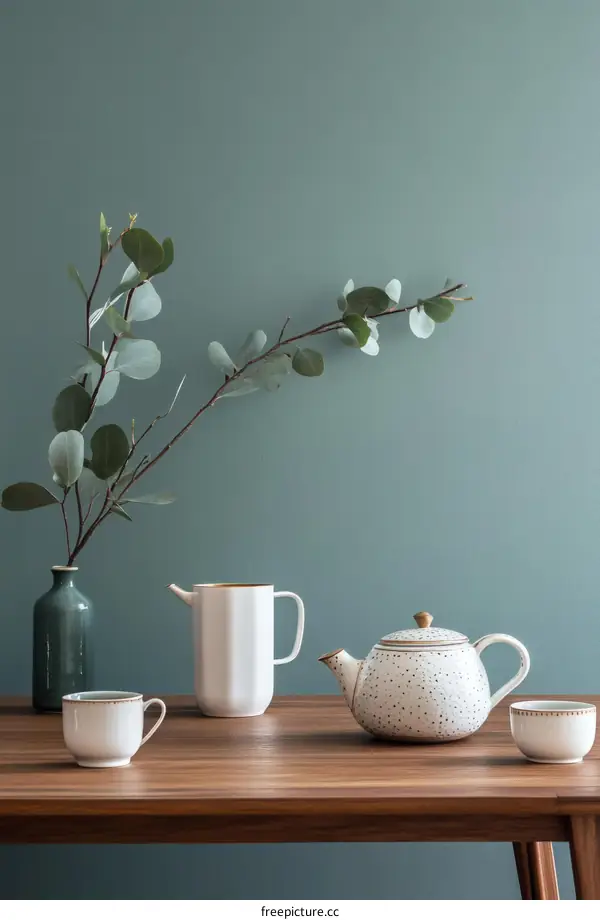 Elegant Home Decor with Teaware and Eucalyptus