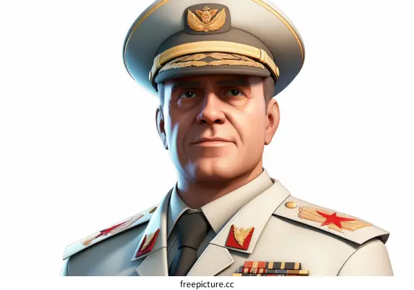 A military general in a white uniform with a red star on his shoulder