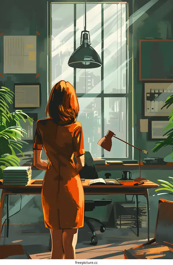 woman standing in front of the window looking at the city