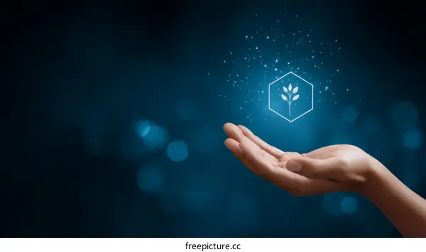 Hand Holding Digital Plant Icon Technology Illustration