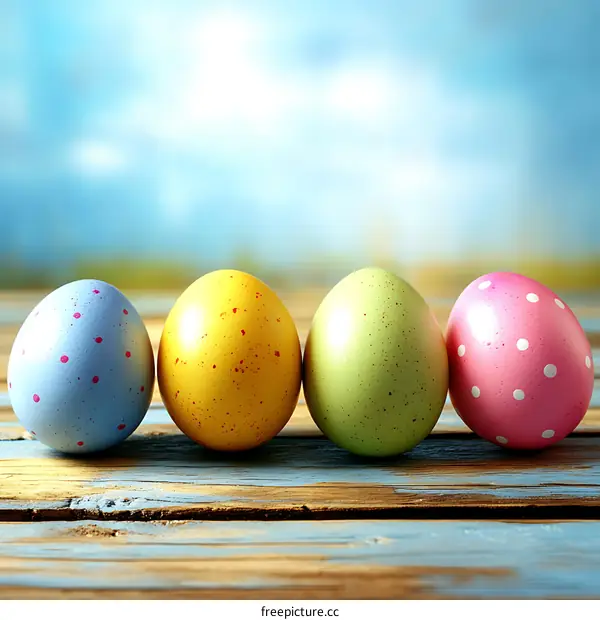 Colorful Easter Eggs on Wooden Tabletop