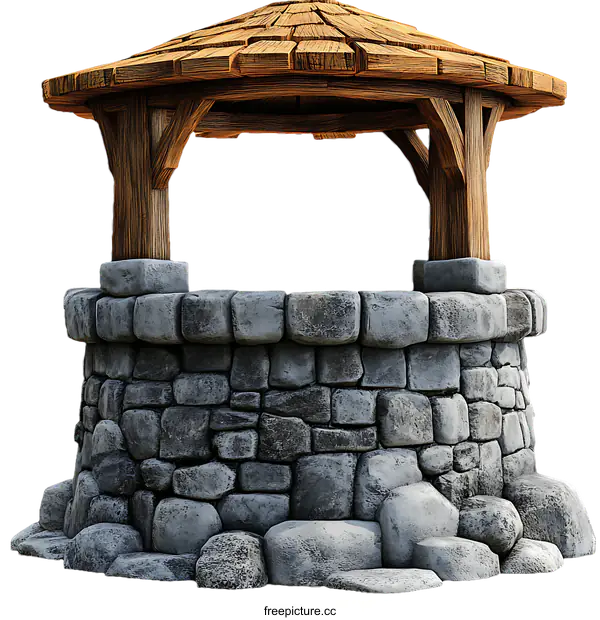 [Transparent Background PNG]Ancient Wooden Well with Stone Base
