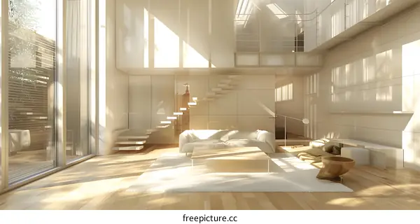 Bright and Airy Living Room Design With High Ceilings and Large Windows