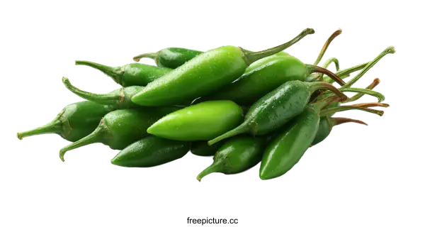 [Transparent Background PNG]Fresh Green Chili Peppers Close-up