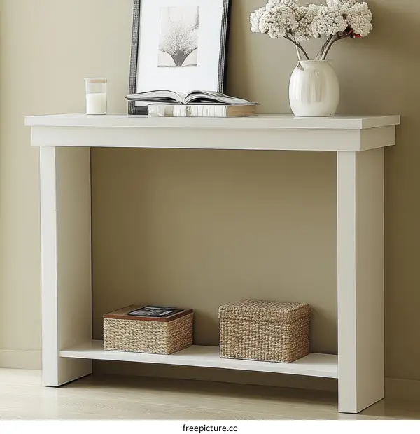 Modern White Console Table with Shelf