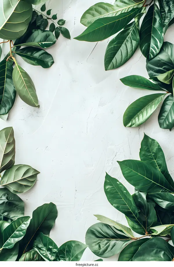 Green Leaves Frame On White Background