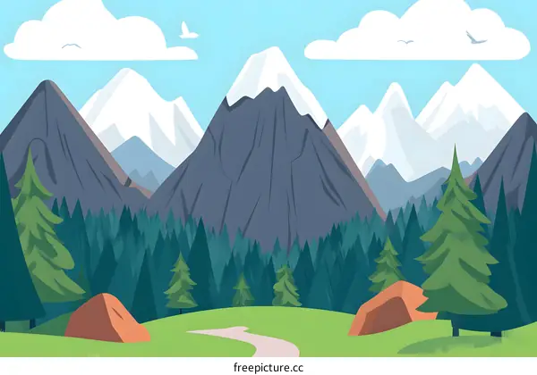 Snowy Mountain Range Illustration