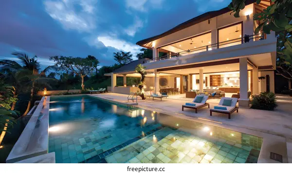 Modern Luxury Villa with Swimming Pool in Tropical Setting