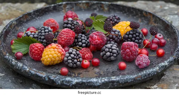 Assortment of fresh berries on a ceramic plate