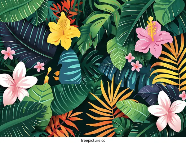 Tropical Leaves and Flowers Pattern