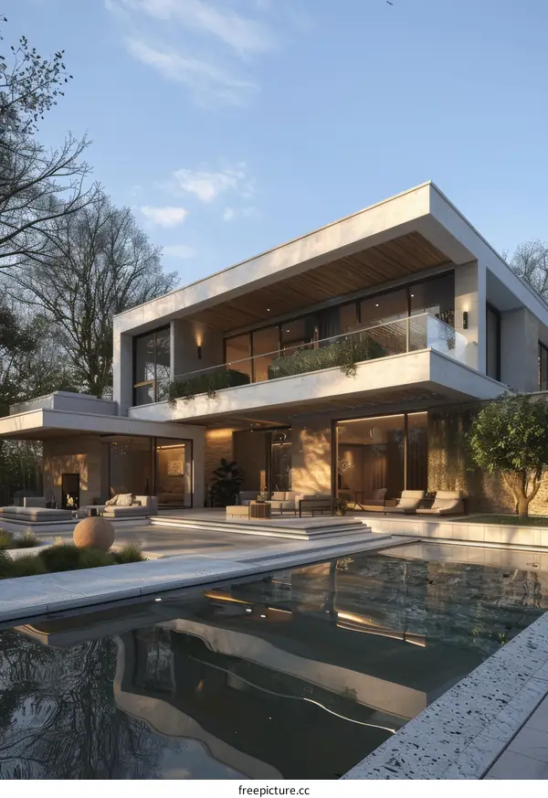 Modern Luxurious House Exterior with Pool