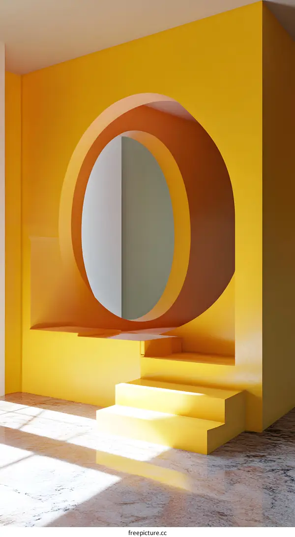 Abstract Minimalist Yellow Room Interior Design With Arch
