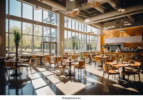 Bright and Airy Modern Restaurant Interior With Large Windows